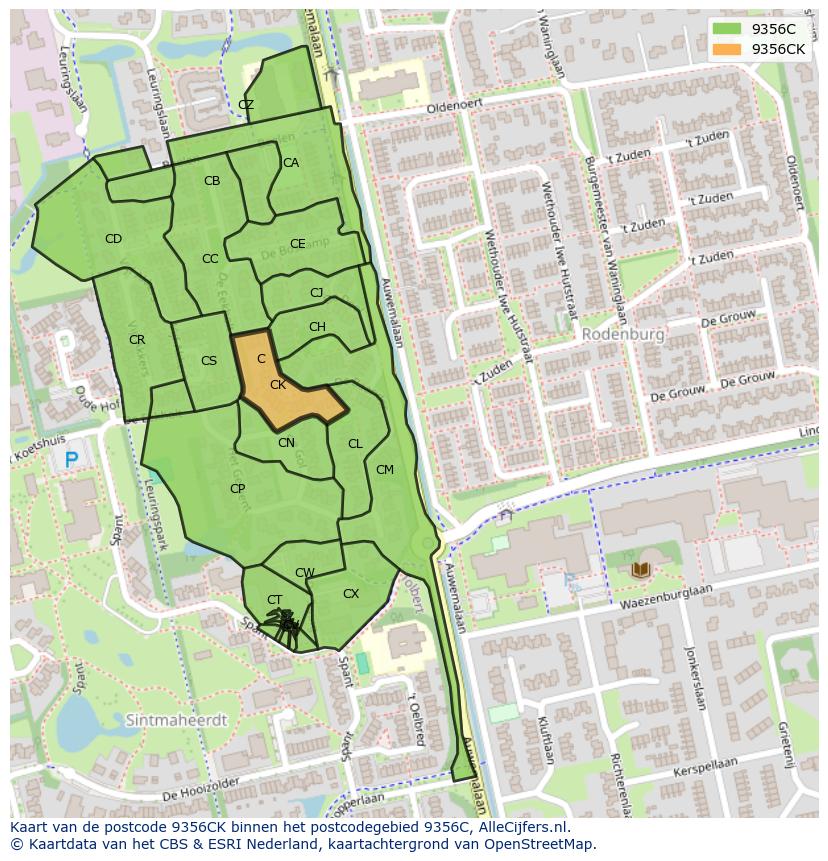 Afbeelding van het postcodegebied 9356 CK op de kaart.