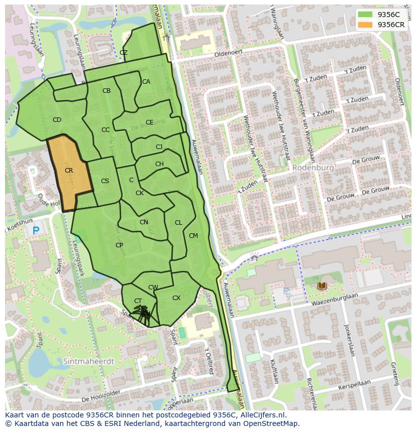Afbeelding van het postcodegebied 9356 CR op de kaart.