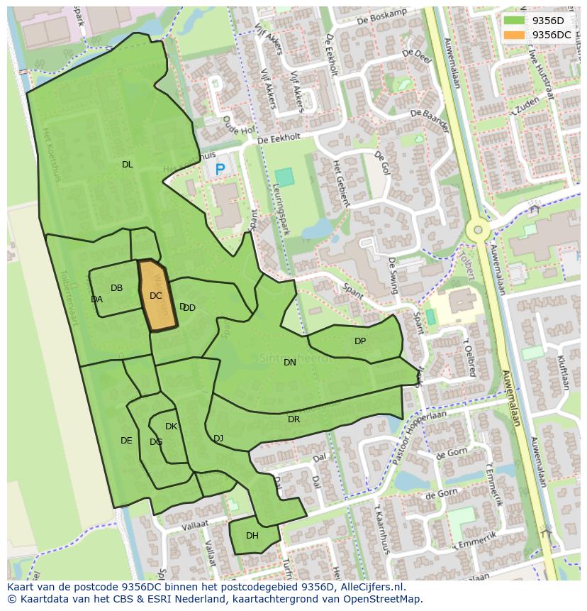Afbeelding van het postcodegebied 9356 DC op de kaart.