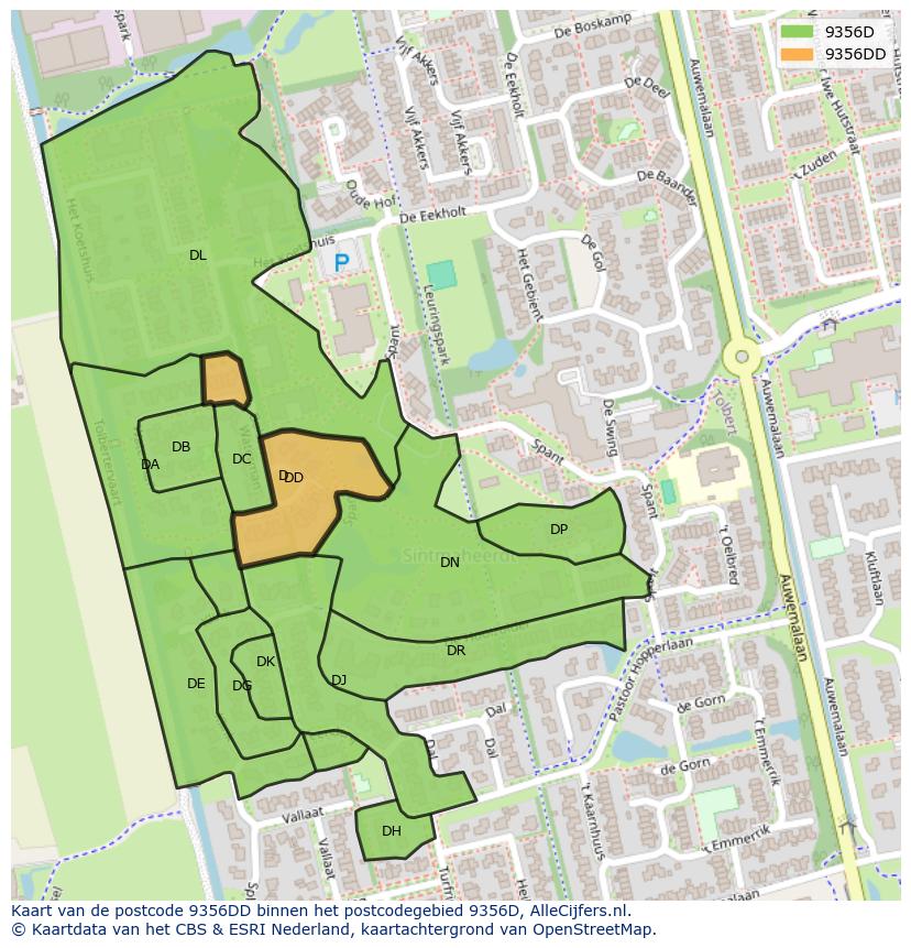 Afbeelding van het postcodegebied 9356 DD op de kaart.
