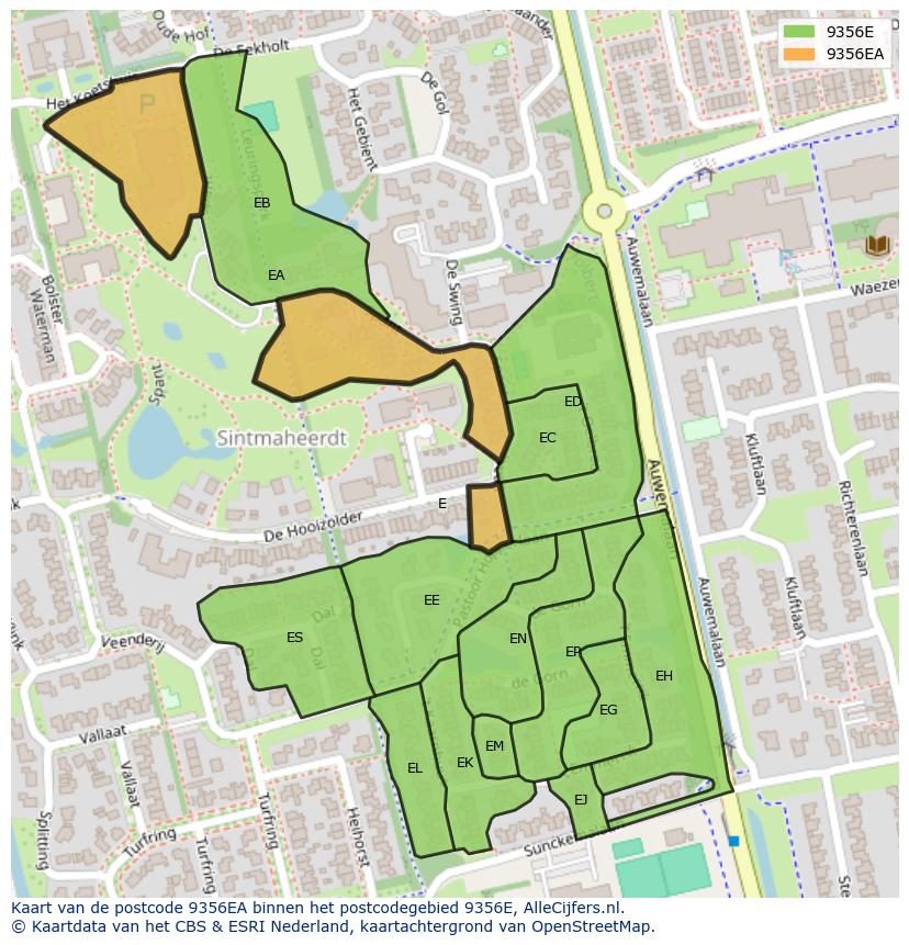 Afbeelding van het postcodegebied 9356 EA op de kaart.