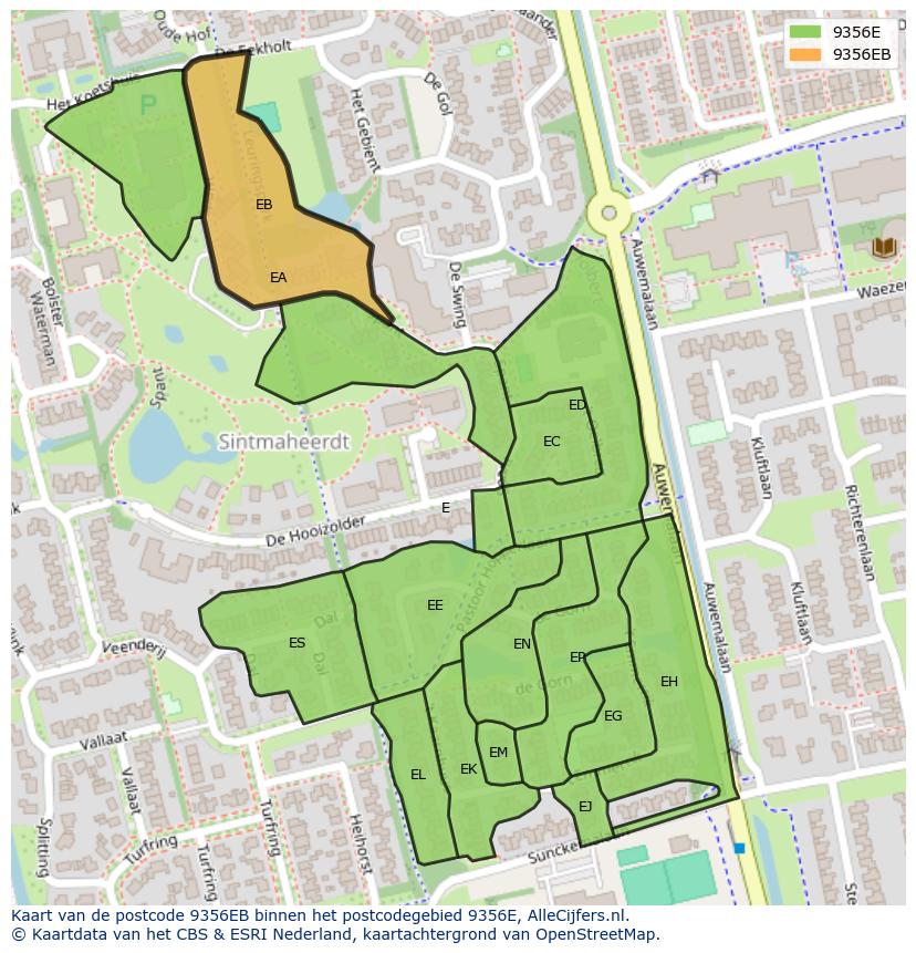 Afbeelding van het postcodegebied 9356 EB op de kaart.