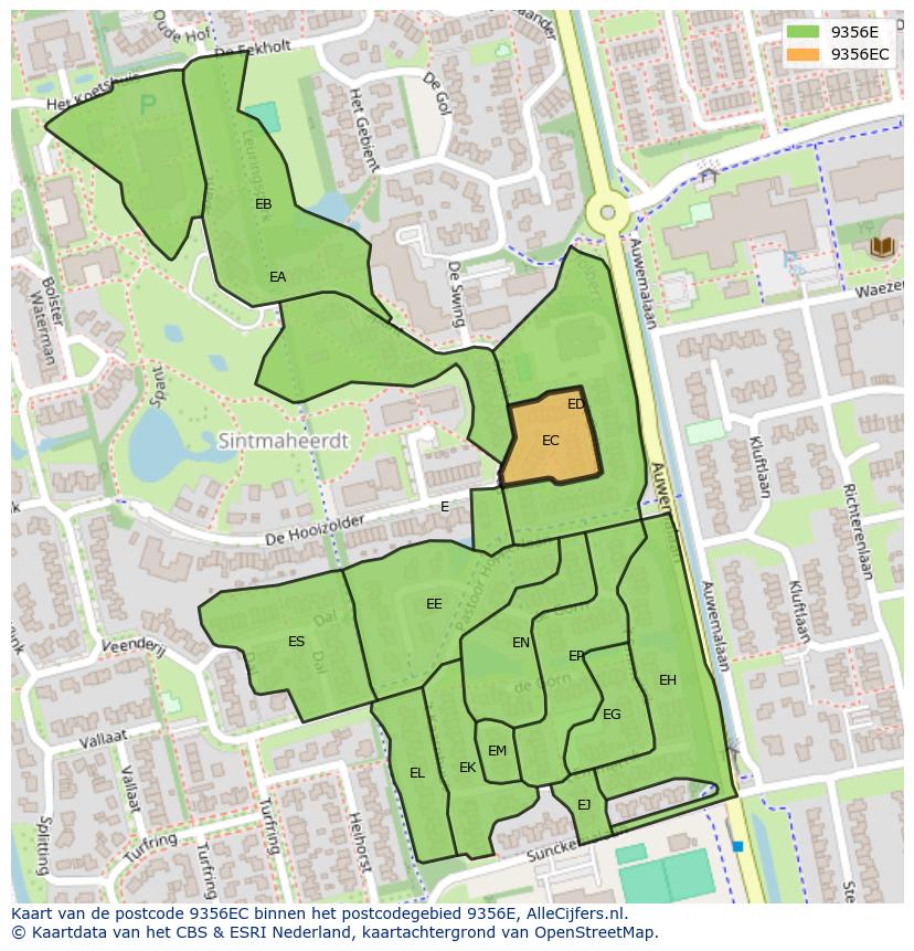 Afbeelding van het postcodegebied 9356 EC op de kaart.