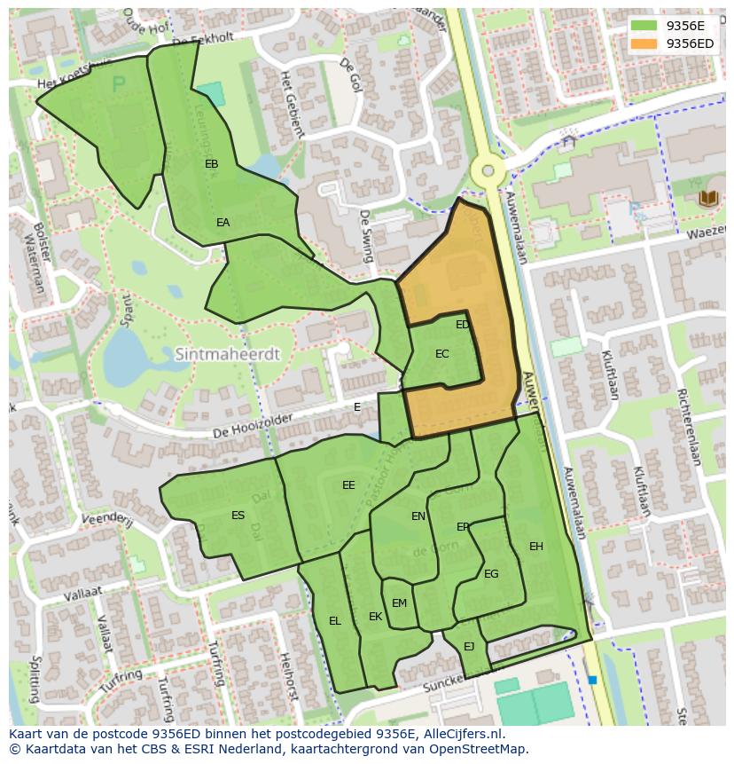 Afbeelding van het postcodegebied 9356 ED op de kaart.