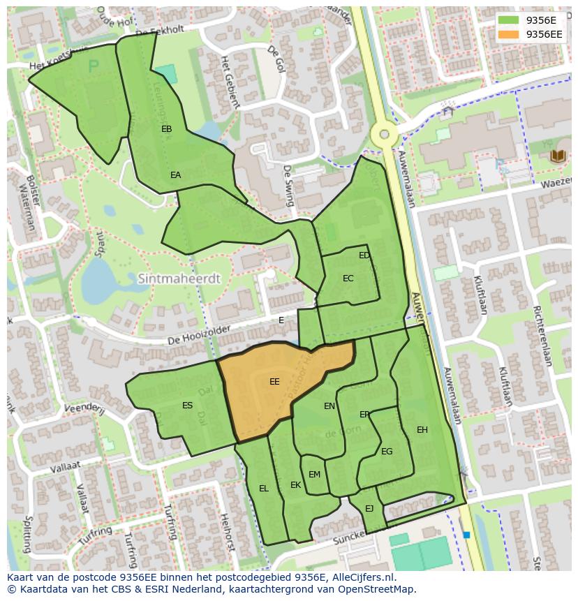 Afbeelding van het postcodegebied 9356 EE op de kaart.