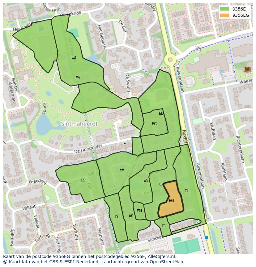 Afbeelding van het postcodegebied 9356 EG op de kaart.