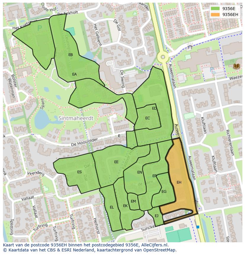Afbeelding van het postcodegebied 9356 EH op de kaart.