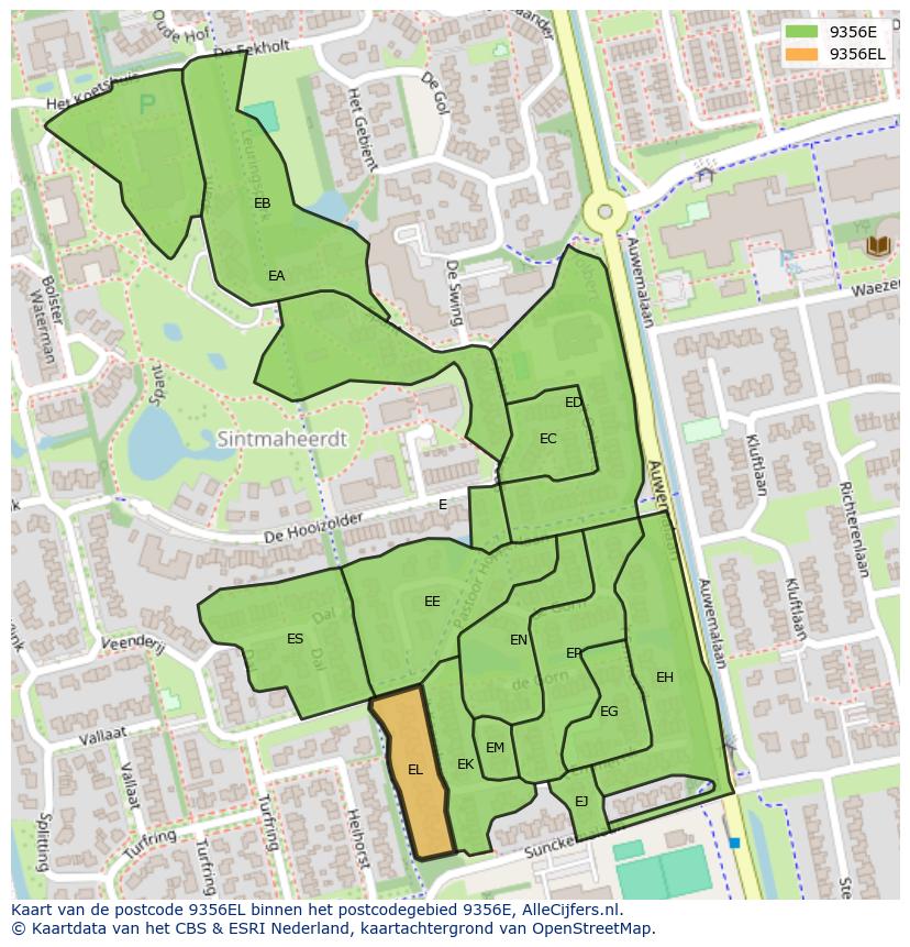 Afbeelding van het postcodegebied 9356 EL op de kaart.