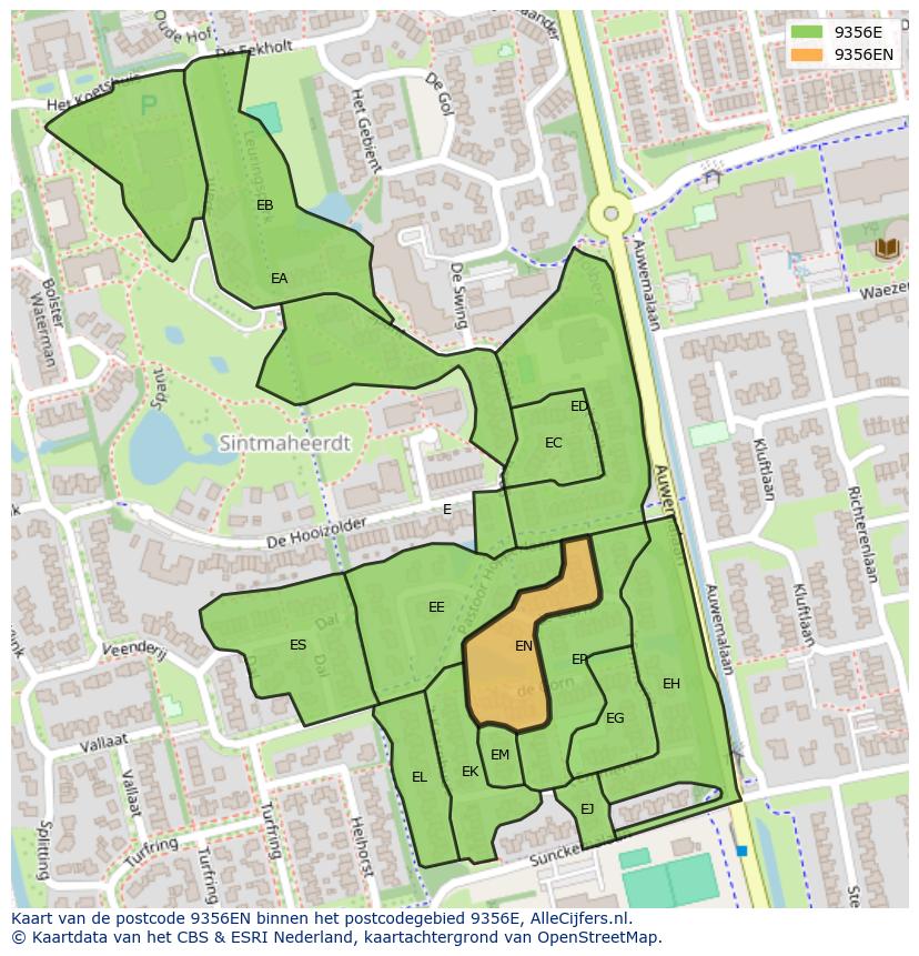 Afbeelding van het postcodegebied 9356 EN op de kaart.