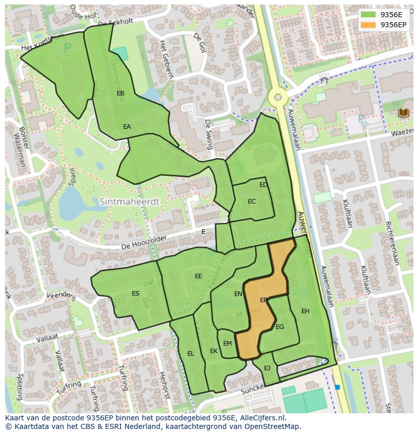 Afbeelding van het postcodegebied 9356 EP op de kaart.