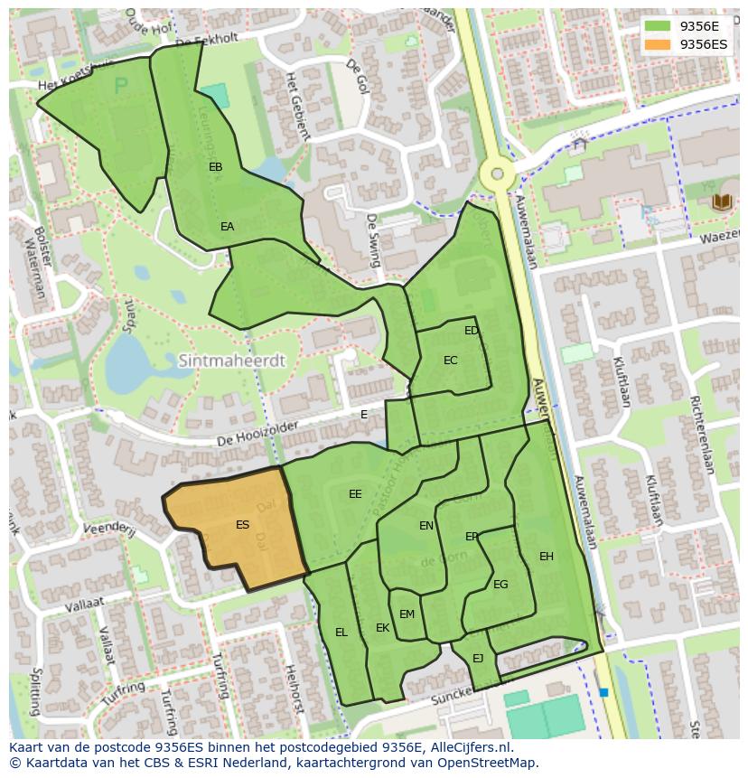 Afbeelding van het postcodegebied 9356 ES op de kaart.