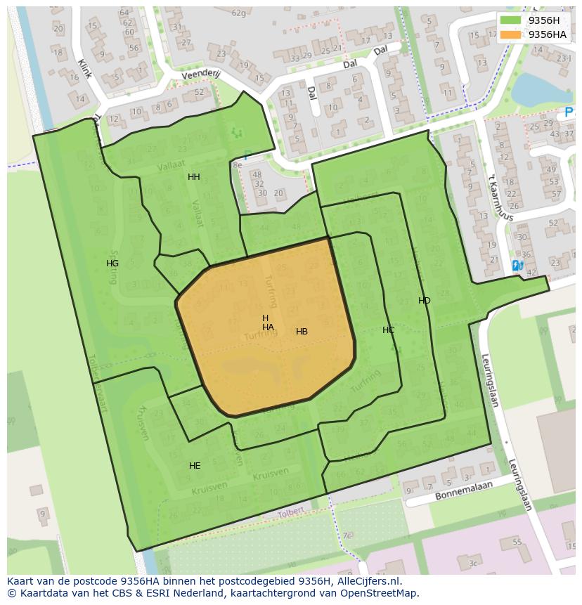 Afbeelding van het postcodegebied 9356 HA op de kaart.