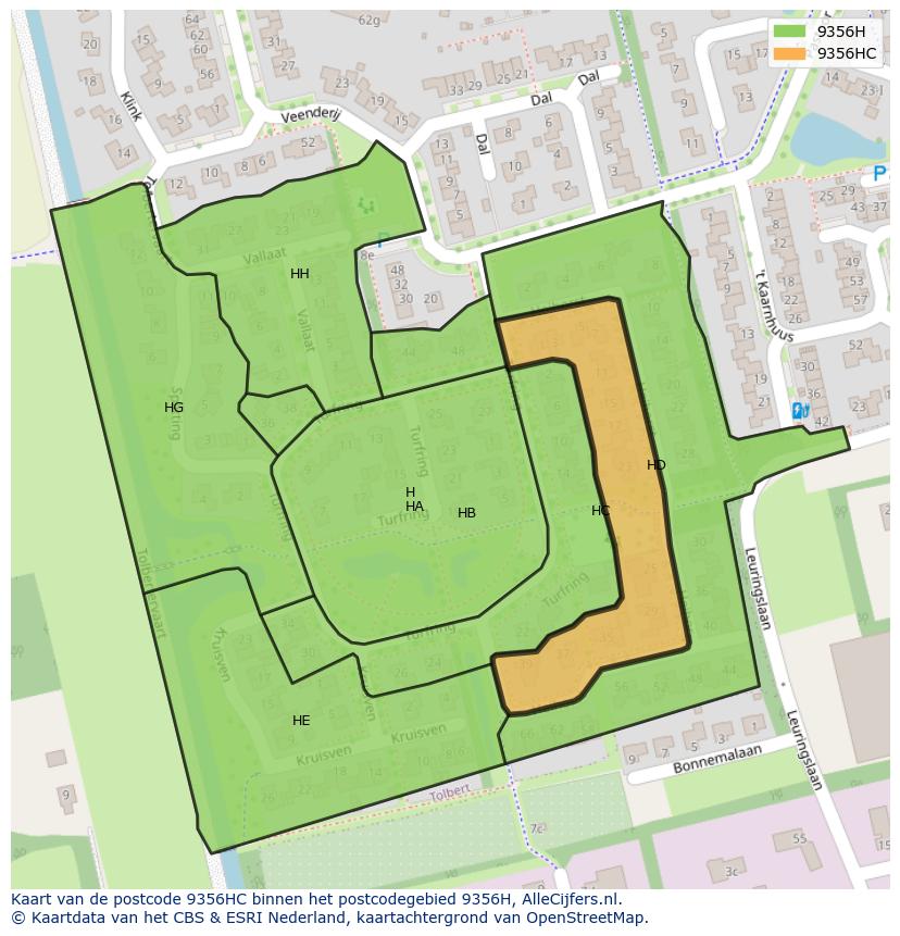 Afbeelding van het postcodegebied 9356 HC op de kaart.