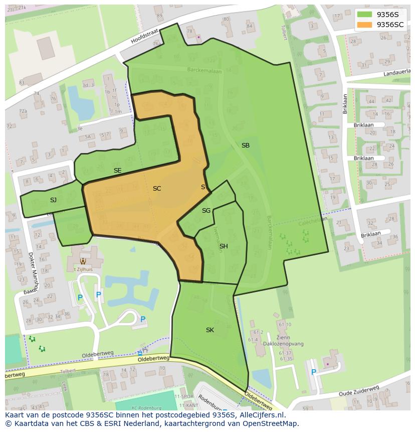 Afbeelding van het postcodegebied 9356 SC op de kaart.