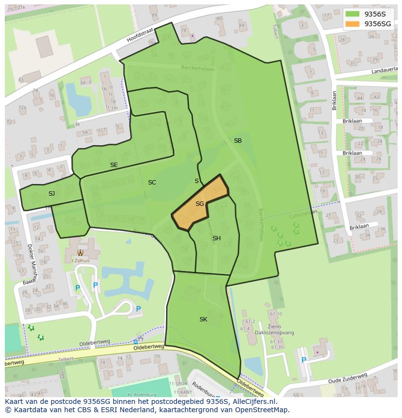 Afbeelding van het postcodegebied 9356 SG op de kaart.