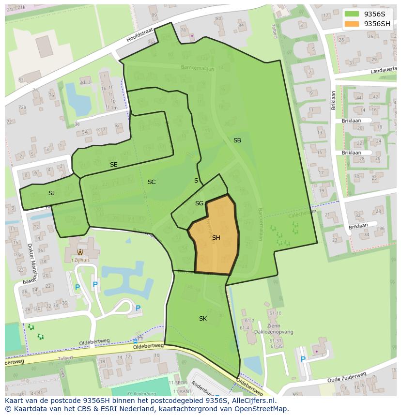 Afbeelding van het postcodegebied 9356 SH op de kaart.