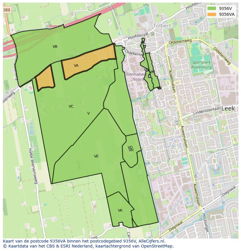 Afbeelding van het postcodegebied 9356 VA op de kaart.