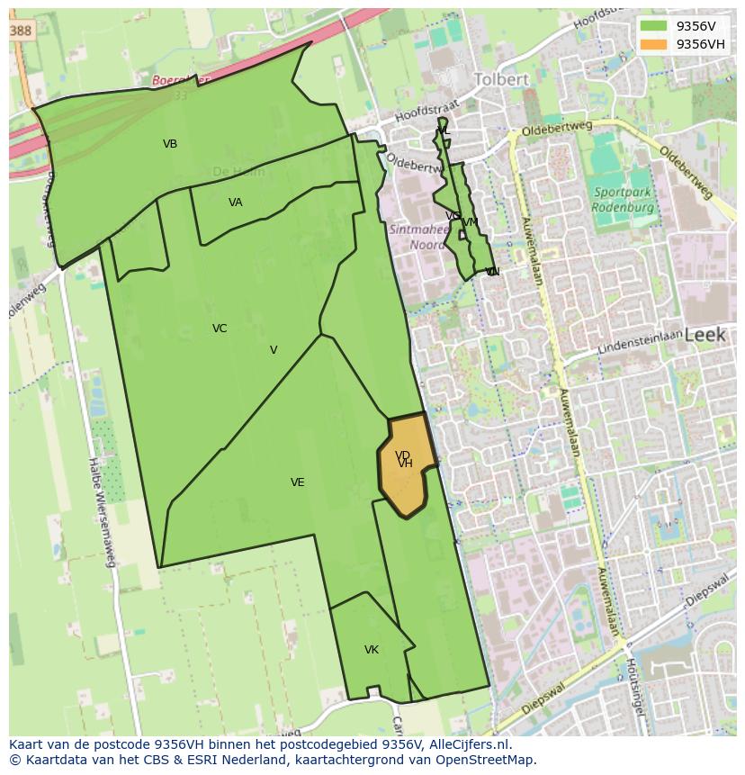 Afbeelding van het postcodegebied 9356 VH op de kaart.