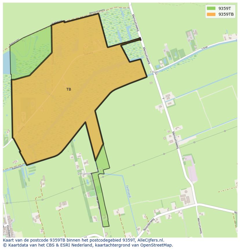 Afbeelding van het postcodegebied 9359 TB op de kaart.