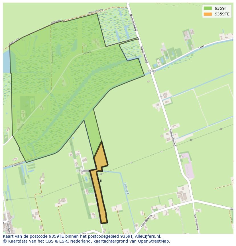 Afbeelding van het postcodegebied 9359 TE op de kaart.