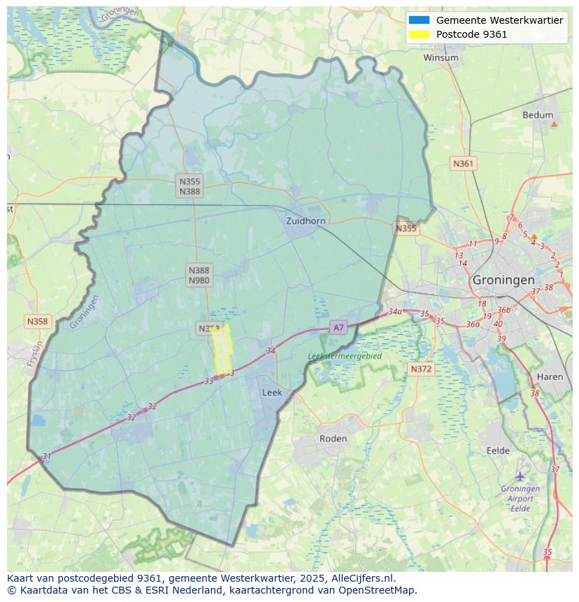 Afbeelding van het postcodegebied 9361 op de kaart.