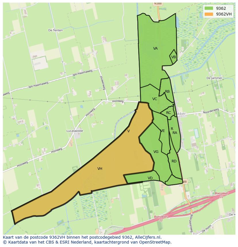 Afbeelding van het postcodegebied 9362 VH op de kaart.