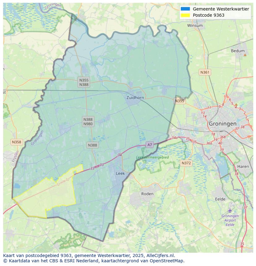 Afbeelding van het postcodegebied 9363 op de kaart.