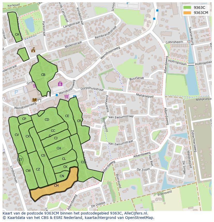 Afbeelding van het postcodegebied 9363 CM op de kaart.