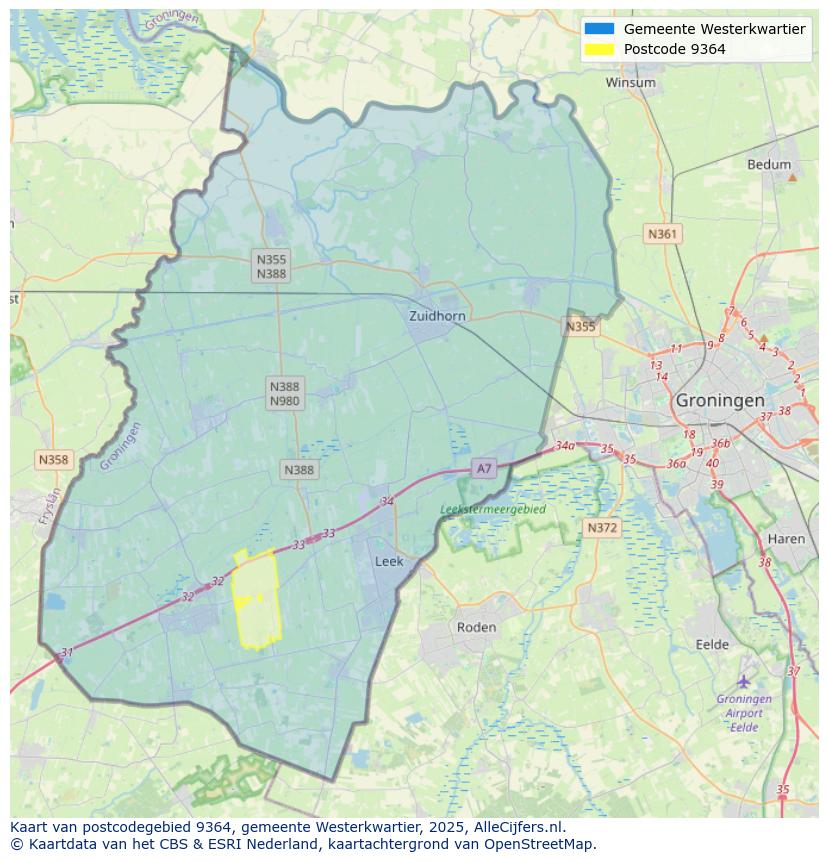Afbeelding van het postcodegebied 9364 op de kaart.