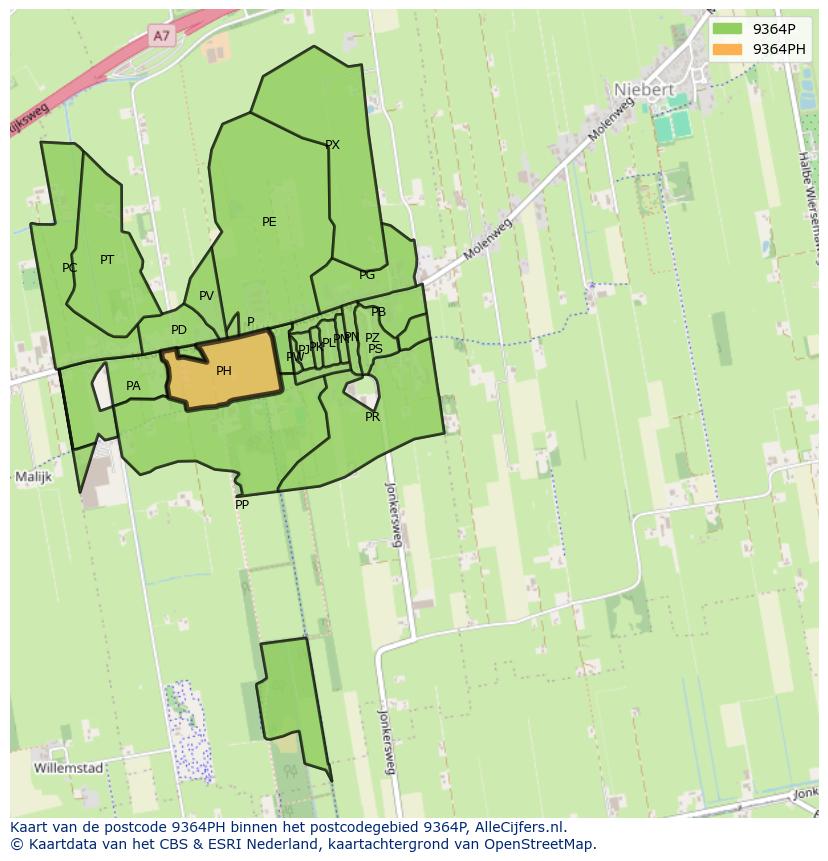Afbeelding van het postcodegebied 9364 PH op de kaart.