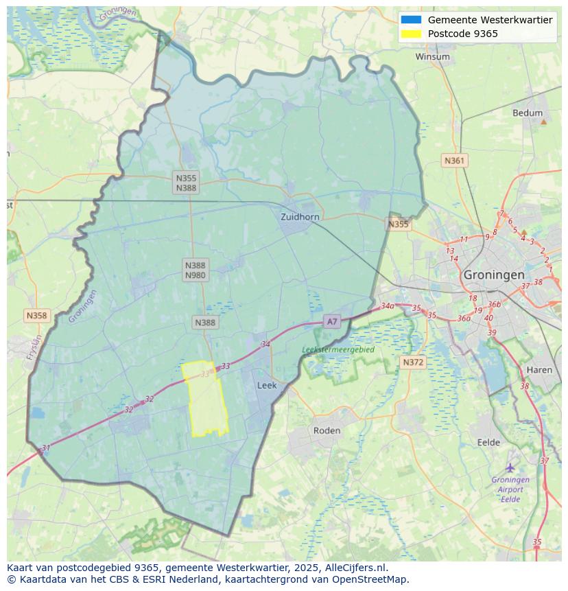 Afbeelding van het postcodegebied 9365 op de kaart.