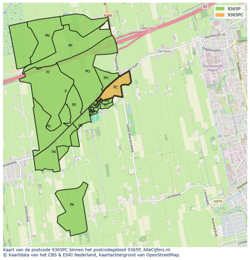 Afbeelding van het postcodegebied 9365 PC op de kaart.