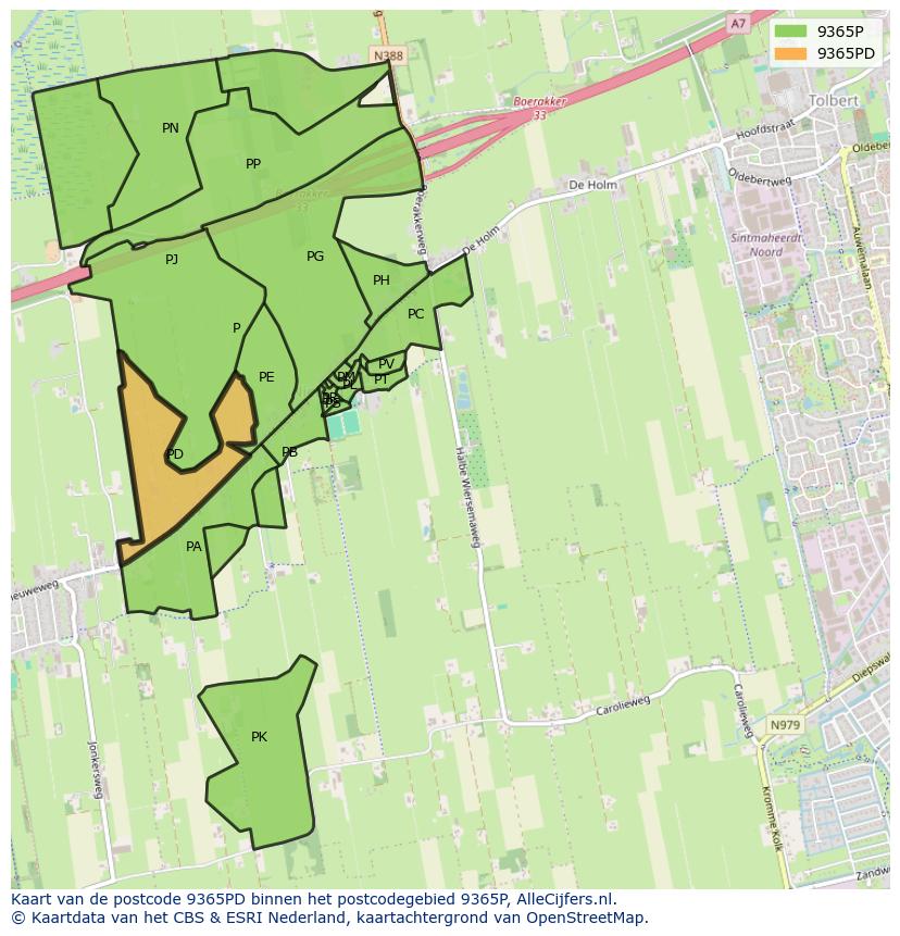 Afbeelding van het postcodegebied 9365 PD op de kaart.