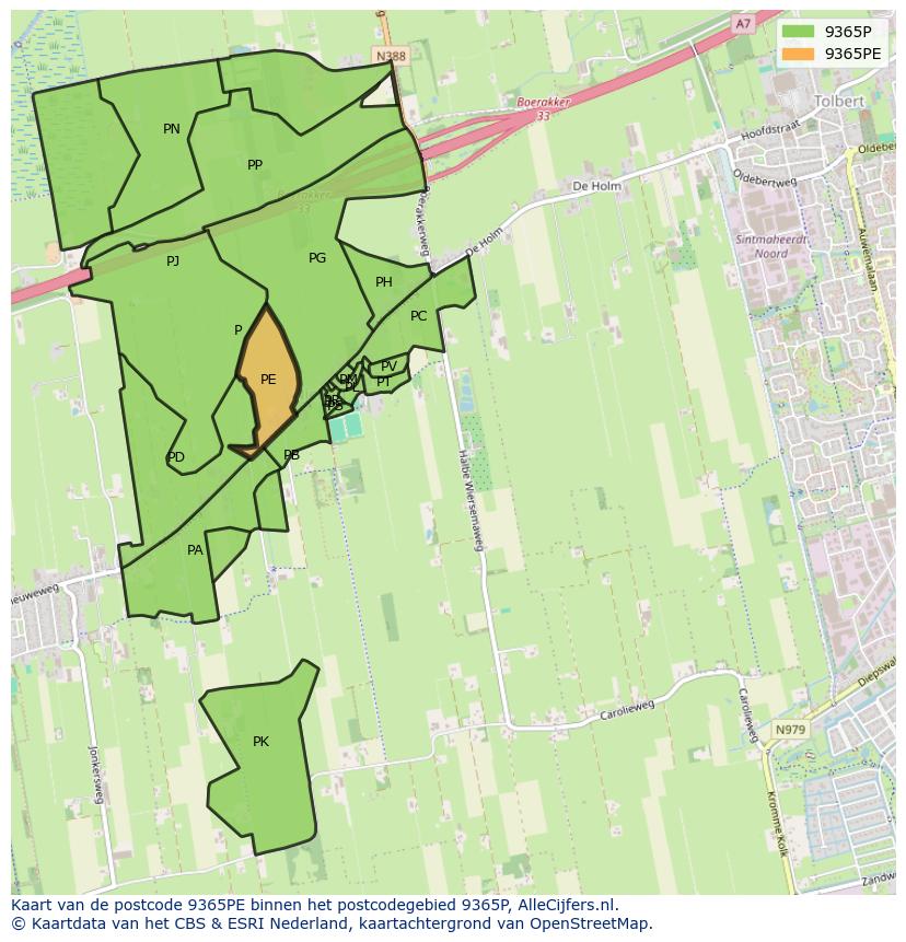 Afbeelding van het postcodegebied 9365 PE op de kaart.