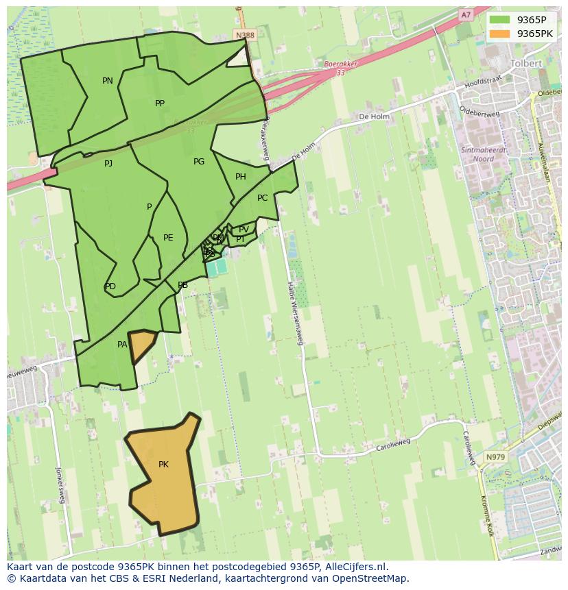 Afbeelding van het postcodegebied 9365 PK op de kaart.