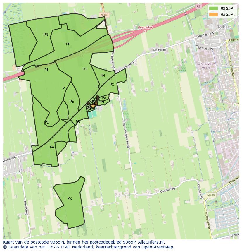 Afbeelding van het postcodegebied 9365 PL op de kaart.