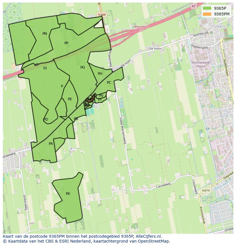 Afbeelding van het postcodegebied 9365 PM op de kaart.