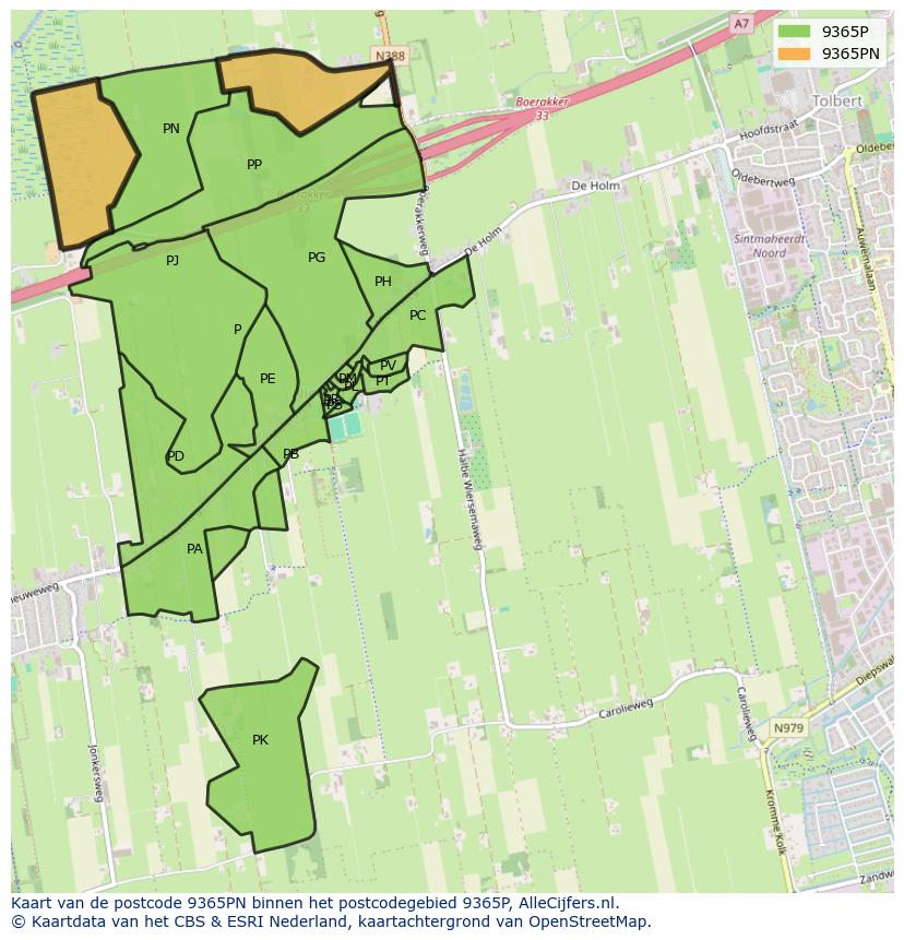 Afbeelding van het postcodegebied 9365 PN op de kaart.