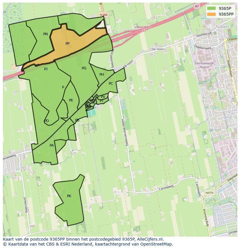 Afbeelding van het postcodegebied 9365 PP op de kaart.