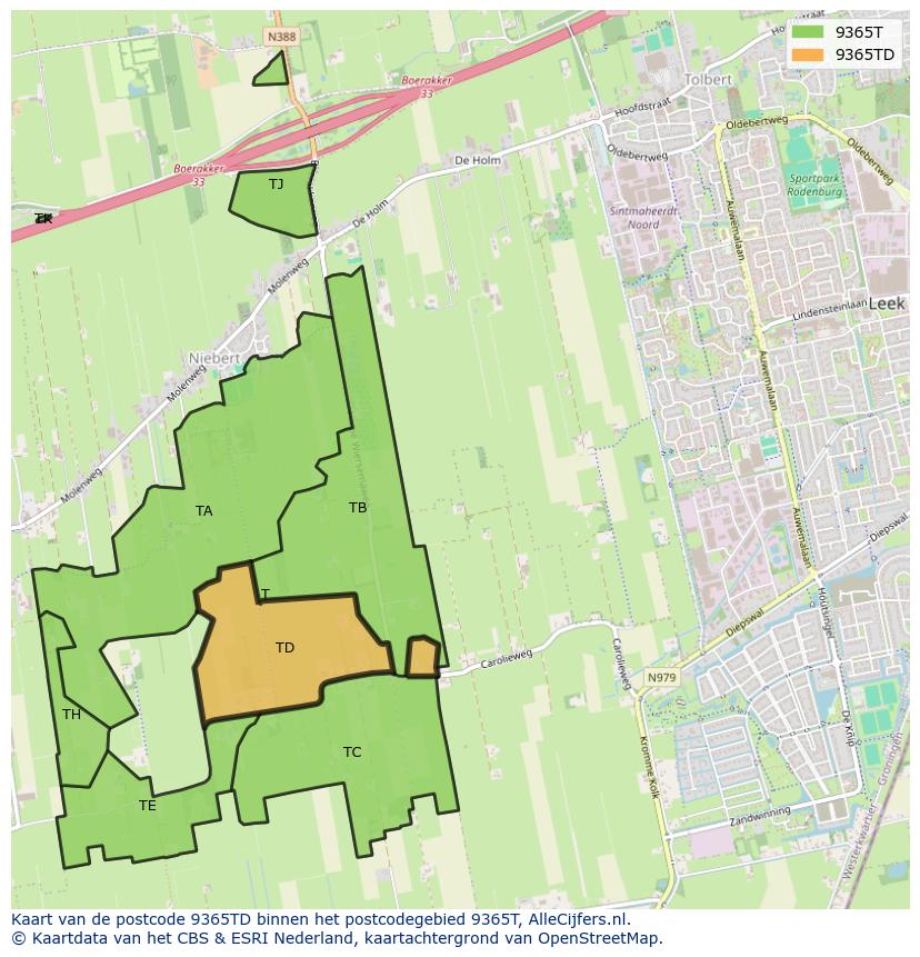 Afbeelding van het postcodegebied 9365 TD op de kaart.