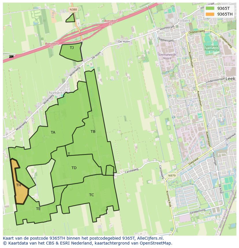 Afbeelding van het postcodegebied 9365 TH op de kaart.