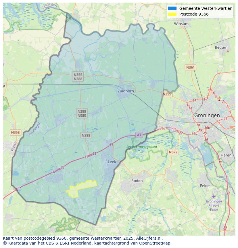 Afbeelding van het postcodegebied 9366 op de kaart.