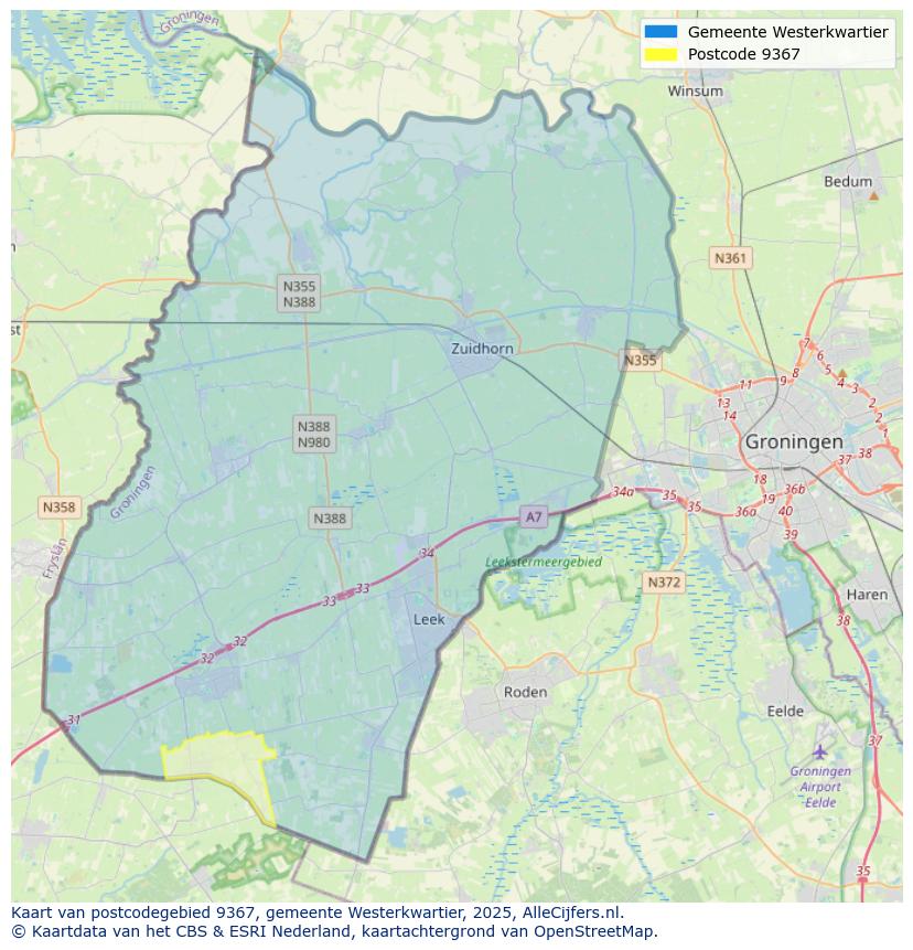 Afbeelding van het postcodegebied 9367 op de kaart.