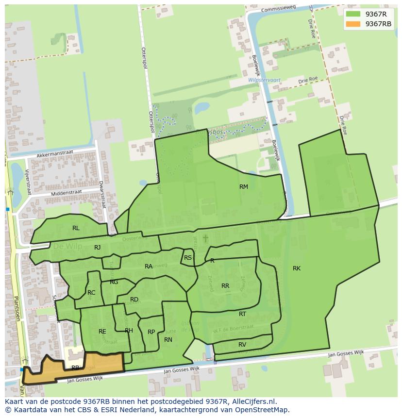 Afbeelding van het postcodegebied 9367 RB op de kaart.