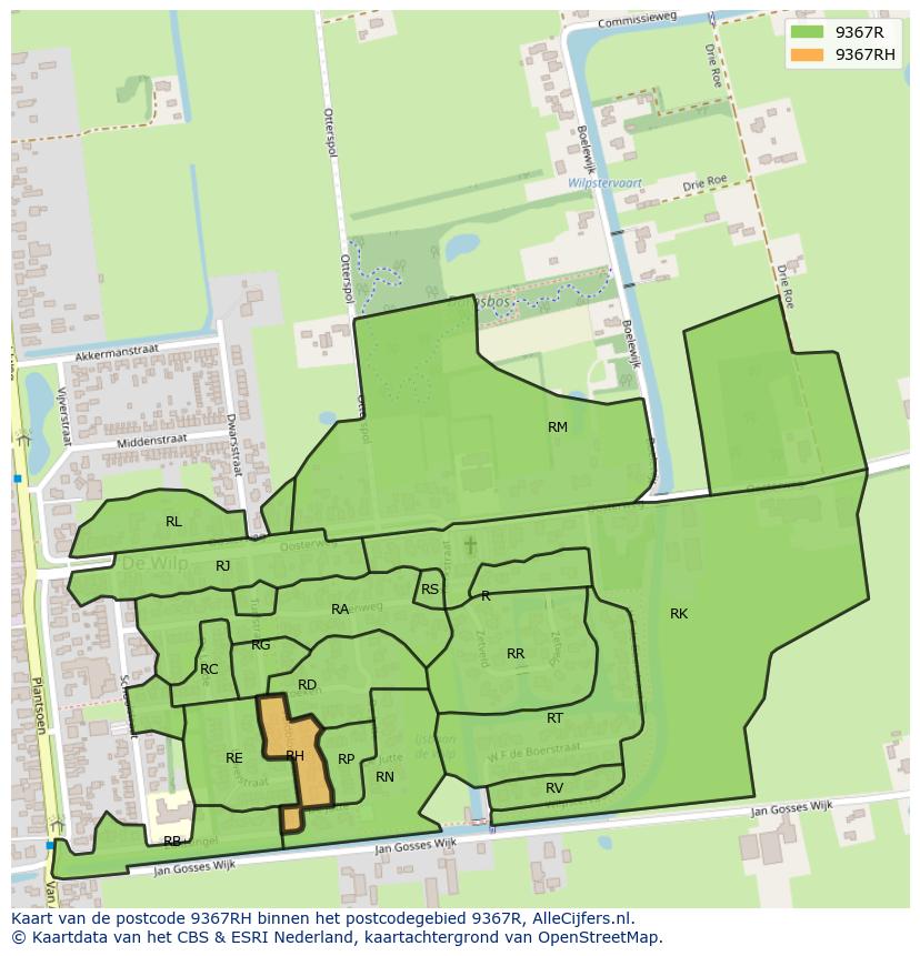 Afbeelding van het postcodegebied 9367 RH op de kaart.