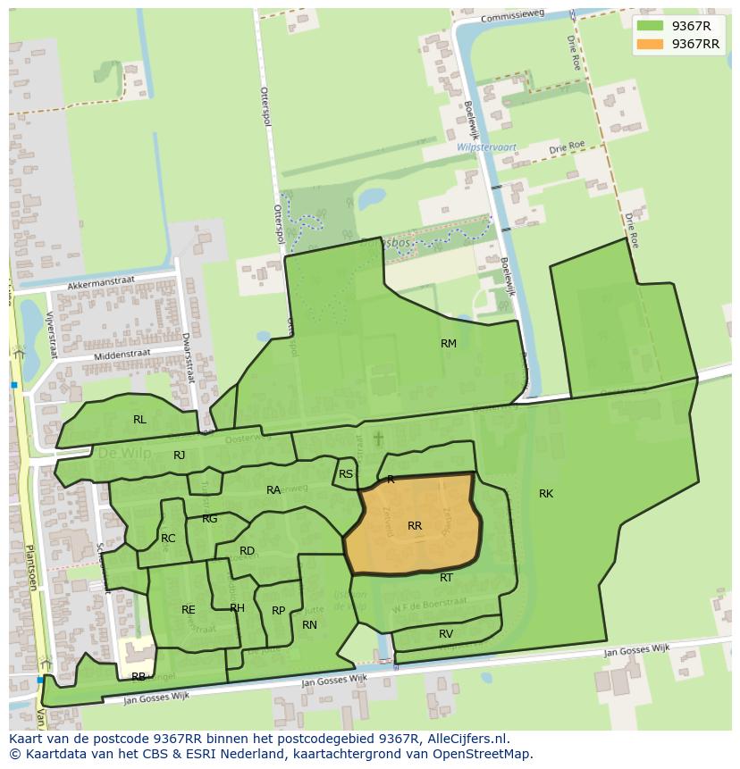 Afbeelding van het postcodegebied 9367 RR op de kaart.