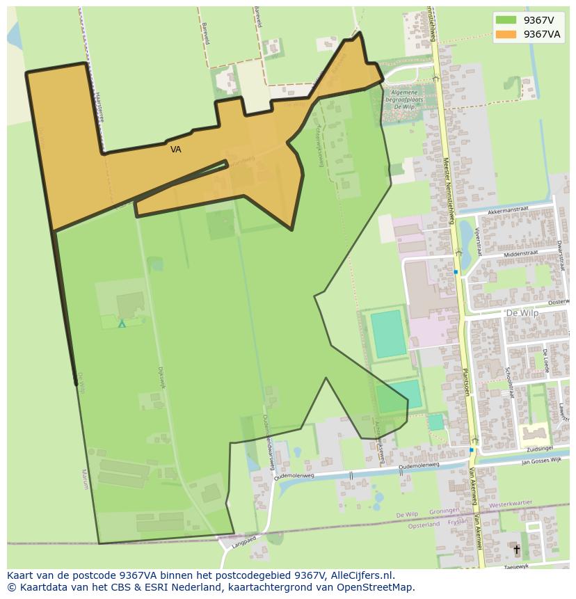 Afbeelding van het postcodegebied 9367 VA op de kaart.