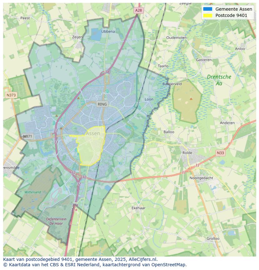 Afbeelding van het postcodegebied 9401 op de kaart.