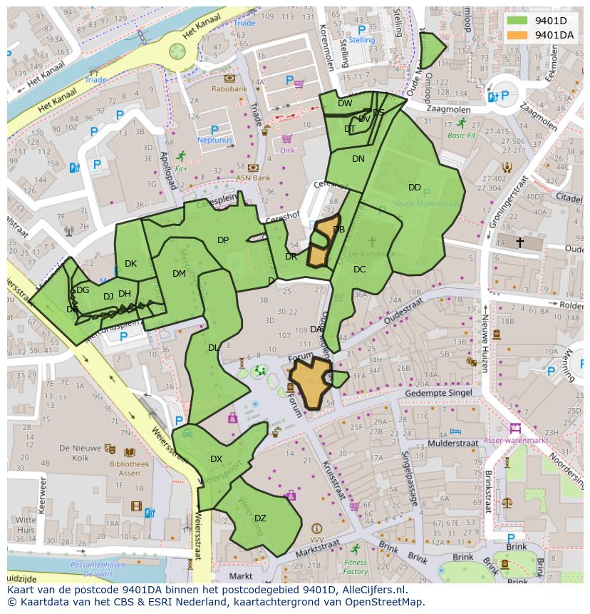 Afbeelding van het postcodegebied 9401 DA op de kaart.
