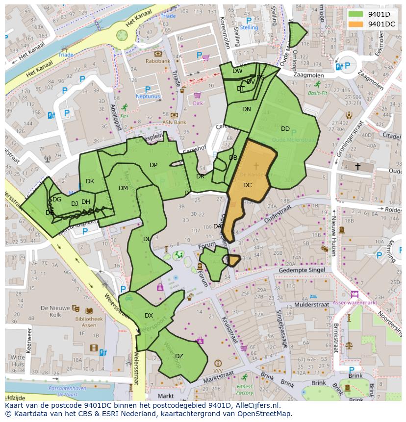 Afbeelding van het postcodegebied 9401 DC op de kaart.
